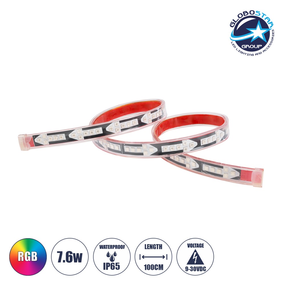 GloboStar® 81732 Car Backlit LED Strip Εύκαμπτη Ταινία 100cm Σήμανσης DRL Αυτοκινήτου 5 Προγραμμάτα Φωτισμού LED SMD 5050 7.6W DC 9-30V Αδιάβροχη IP65 RGB - 2 Χρόνια Εγγύηση