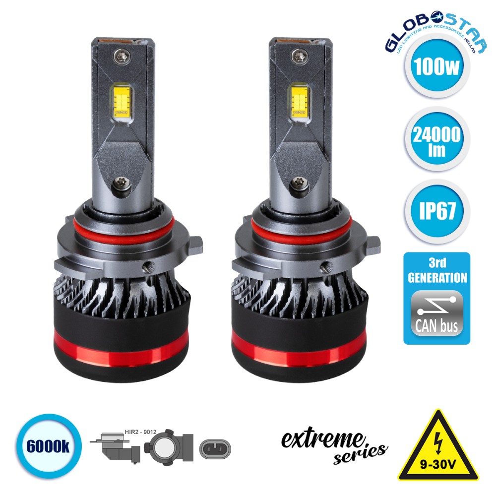 GLOBOSTAR® LEDKITM8PRO 82091 Λάμπα HIR2 9012 CANbus LED 60W/120W 6000lm/12000lm 360° DC 12-24V Αδιάβροχο IP65 Ψυχρό Λευκό 6000K - CREE COB Chip - Μ3.1 x Π3.1 x Υ7.5cm - Πακέτο 2 Τεμαχίων - 2 Χρόνια Εγγύηση