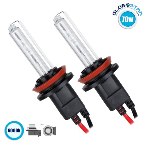 GloboStar® 84007 H11 ΣΕΤ 2 x Λάμπες Βασικού Φωτισμού Αυτοκινήτου & Μοτοσυκλέτας Xenon HID 70W 6400lm IP20 Ψυχρό Λευκό 6000K