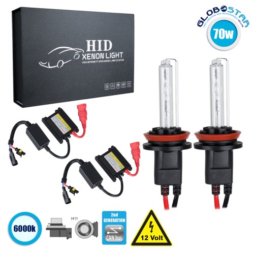 GloboStar® 84107 H11 CB Line KIT Βασικού Φωτισμού Αυτοκινήτου & Μοτοσυκλέτας 2nd Generation Can-Bus Series XENON 70W 6400lm DC 9-16V Αδιάβροχο IP65 Ψυχρό Λευκό 6000K