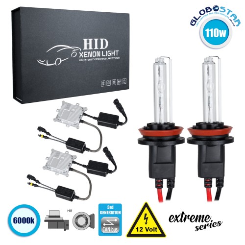 GloboStar® 84148 H8 XCB Line KIT Βασικού Φωτισμού Αυτοκινήτου & Μοτοσυκλέτας 3rd Generation Can-Bus Extreme Series XENON 110W 10350lm DC 9-16V Αδιάβροχο IP65 Ψυχρό Λευκό 6000K