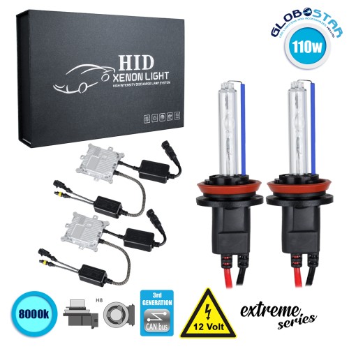 GloboStar® 84159 H8 XCB Line KIT Βασικού Φωτισμού Αυτοκινήτου & Μοτοσυκλέτας 3rd Generation Can-Bus Extreme Series XENON 110W 10350lm DC 9-16V Αδιάβροχο IP65 Ψυχρό Λευκό 8000K