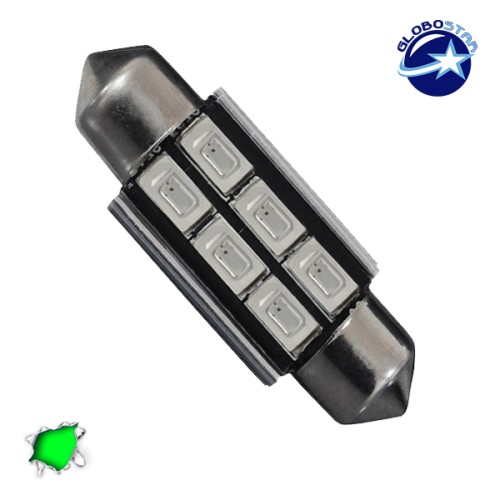 GloboStar® C5W 40162  Λάμπα Αυτοκινήτου  FESTOONLED 39mm Can Bus με 6 SMD 5630 2.5W DC  180° 12V Πράσινο