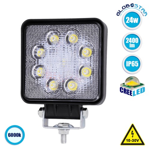 GloboStar® 85402 PRO Series Προβολέας Εργασίας - Working Light για Αυτοκίνητα & Φορτηγά LED CREE XBD 24W 2400lm DC 10-30V Αδιάβροχο IP65 Ψυχρό Λευκό 6000K