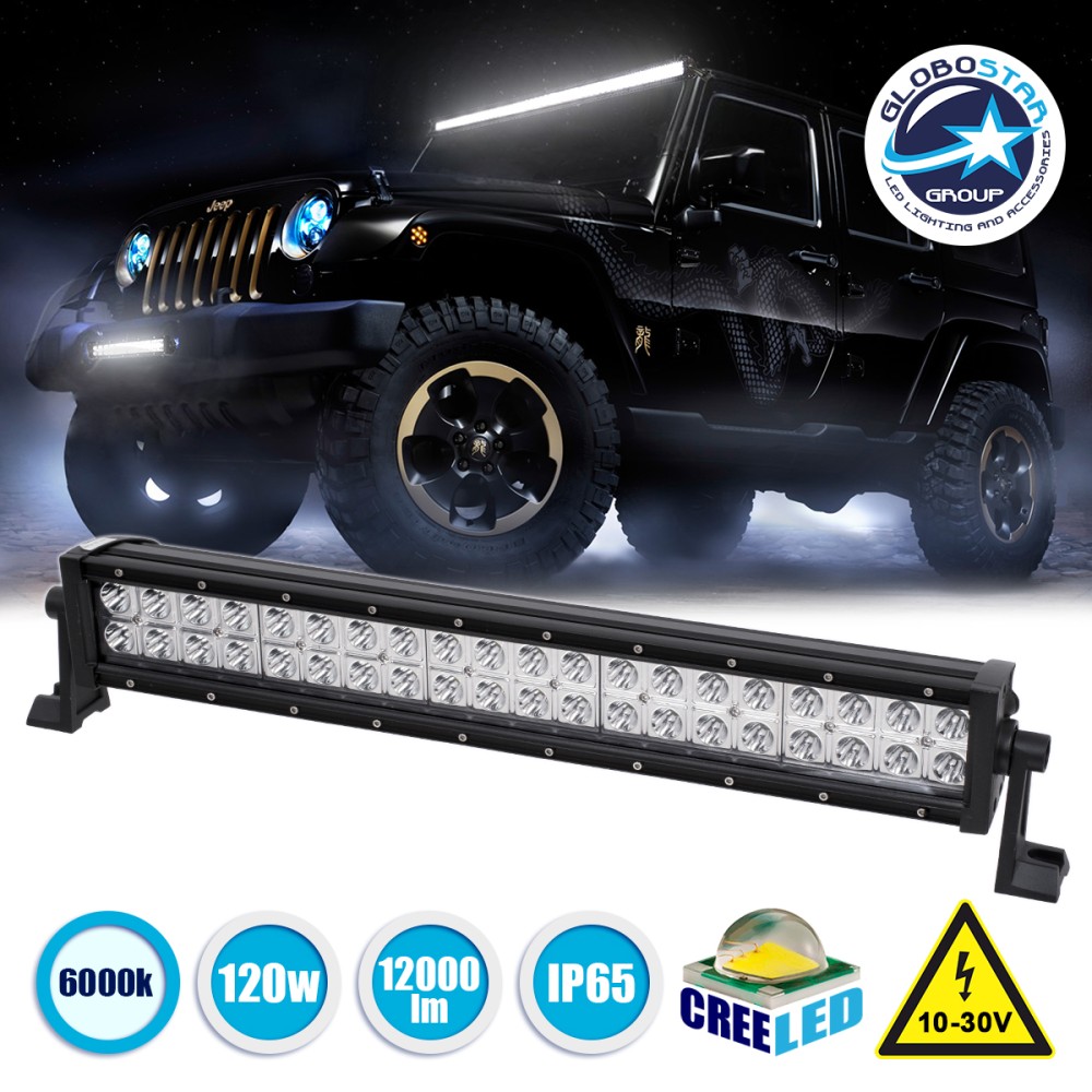GloboStar® 85462 PRO Series Μπάρα Ίσια - Straight για Αυτοκίνητα & Φορτηγά LED CREE XBD 120W 12000lm DC 10-30V Αδιάβροχη IP65 Ψυχρό Λευκό 6000K