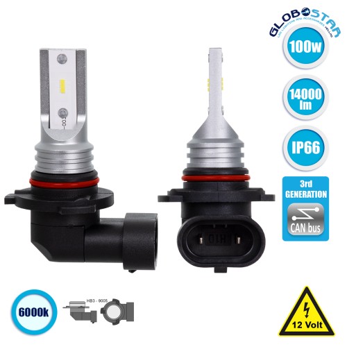 GloboStar® 85611 HB3 9005 F2S Line KIT Βασικού Φωτισμού Αυτοκινήτου & Μοτοσυκλέτας 3nd Generation Can-Bus Series LED CREE CXB 100W 14000lm DC 12V Αδιάβροχο IP66 Ψυχρό Λευκό 6000K