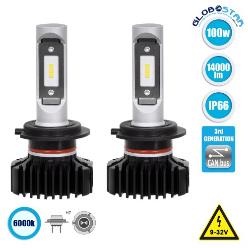 GloboStar® 85637 H7 X1 Line KIT Βασικού Φωτισμού Αυτοκινήτου & Φορτηγού 3nd Generation Can-Bus Series LED CREE CXB 100W 14000lm DC 9-32V Αδιάβροχο IP66 Ψυχρό Λευκό 6000K