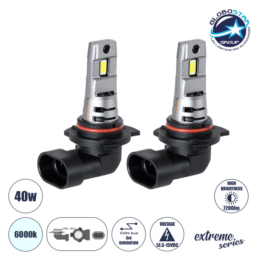 GloboStar® 85657 7S HIR2 9012 KIT Βασικού Φωτισμού Αυτοκινήτου & Μοτοσυκλέτας 3rd Generation Can-Bus Extreme Series LED 7035 SMD 40W 7200lm DC 13.5-15V Αδιάβροχο IP68 Ψυχρό Λευκό 6000K