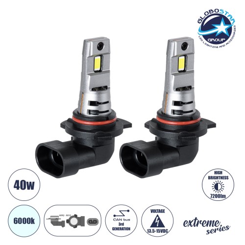 GloboStar® 85657 7S HIR2 9012 KIT Βασικού Φωτισμού Αυτοκινήτου & Μοτοσυκλέτας 3rd Generation Can-Bus Extreme Series LED 7035 SMD 40W 7200lm DC 13.5-15V Αδιάβροχο IP68 Ψυχρό Λευκό 6000K