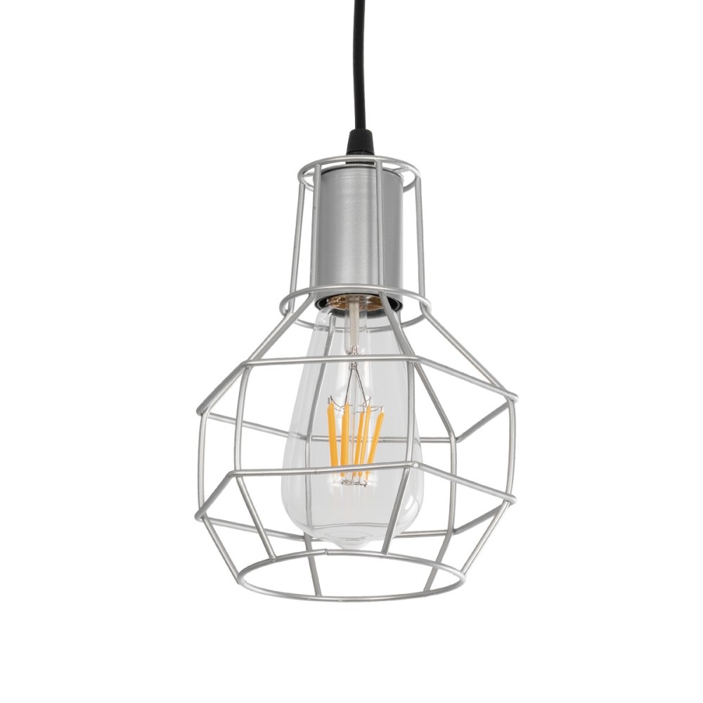 GLOBOSTAR® CAGE 00951 Vintage Κρεμαστό Φωτιστικό Οροφής με Ντουί 1 x E27 AC 220-240V IP20 - Ασημί - Μ15 x Π15 x Y21cm