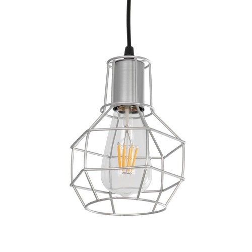 GLOBOSTAR® CAGE 00951 Vintage Κρεμαστό Φωτιστικό Οροφής με Ντουί 1 x E27 AC 220-240V IP20 - Ασημί - Μ15 x Π15 x Y21cm