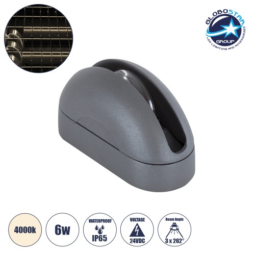 GLOBOSTAR® WINDOWCURBA 90109 Φωτιστικό Ανάδειξης Παραθύρων LED 6W 570lm 3°x262° DC 24V Αδιάβροχο IP65 Φυσικό Λευκό 4500K Dimmable - CREE XPE Chip - Γκρι Ανθρακί - Μ12 x Π5.3 x Υ6.5cm - 3 Χρόνια Εγγύηση