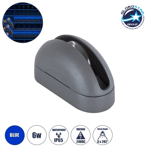 GLOBOSTAR® WINDOWCURBA 90111 Φωτιστικό Ανάδειξης Παραθύρων LED 6W 480lm 3°x262° DC 24V Αδιάβροχο IP65 Μπλε Dimmable - CREE XPE Chip - Γκρι Ανθρακί - Μ12 x Π5.3 x Υ6.5cm - 3 Χρόνια Εγγύηση