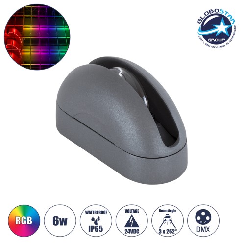 GLOBOSTAR® WINDOWCURBA 90112 Φωτιστικό Ανάδειξης Παραθύρων LED 6W 480lm 3°x262° DC 24V Αδιάβροχο IP65 Πολύχρωμο RGB Dimmable DMX512 - CREE XPE Chip - Γκρι Ανθρακί - Μ12 x Π5.3 x Υ6.5cm - 3 Χρόνια Εγγύηση