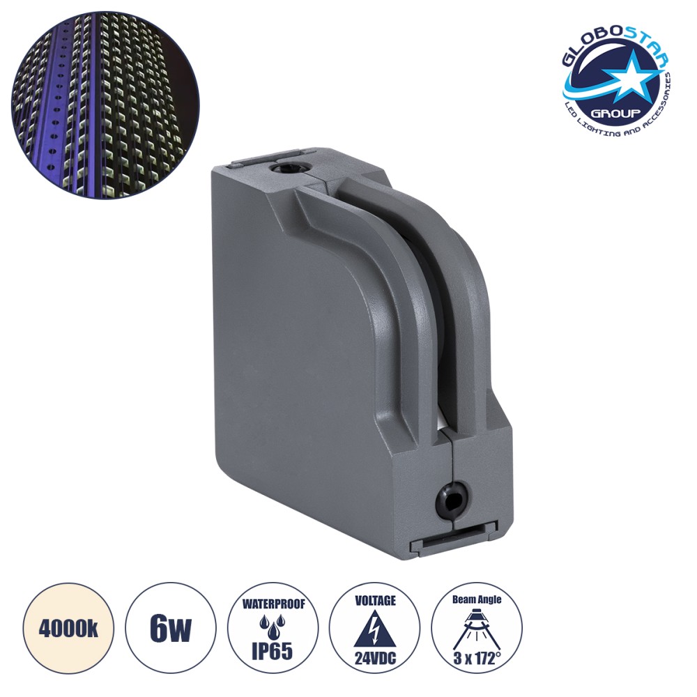 GLOBOSTAR® WINDOWCORNA 90113 Γωνιακό Φωτιστικό Ανάδειξης Παραθύρων LED 6W 570lm 3°x172° DC 24V Αδιάβροχο IP65 Φυσικό Λευκό 4500K Dimmable - CREE XPE Chip - Γκρι Ανθρακί - Μ12 x Π4 x Υ12cm - 3 Χρόνια Εγγύηση