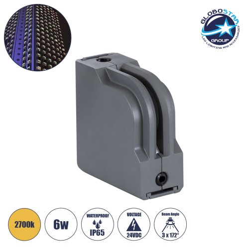 GLOBOSTAR® WINDOWCORNA 90114 Γωνιακό Φωτιστικό Ανάδειξης Παραθύρων LED 6W 540lm 3°x172° DC 24V Αδιάβροχο IP65 Θερμό Λευκό 2700K Dimmable - CREE XPE Chip - Γκρι Ανθρακί - Μ12 x Π4 x Υ12cm - 3 Χρόνια Εγγύηση