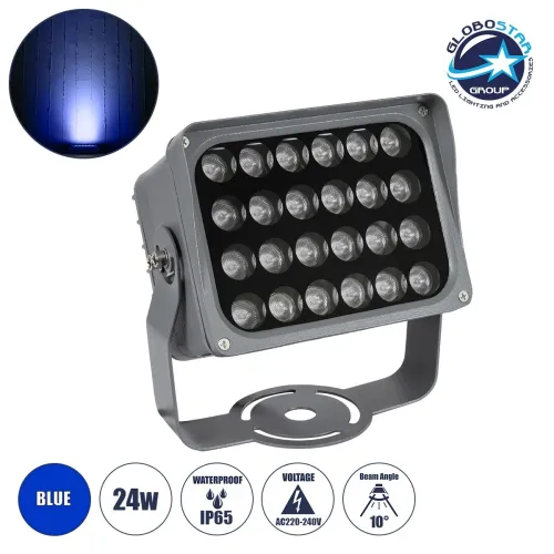 GLOBOSTAR® FLOODXENA 90131 Προβολέας Σποτ Wall Washer LED 24W 2040lm 10° AC 220-240V Αδιάβροχο IP65 Μπλε - Bridgelux SMD Chip - Γκρι Ανθρακί - Μ18 x Π13.5 x Υ18cm - 3 Χρόνια Εγγύηση