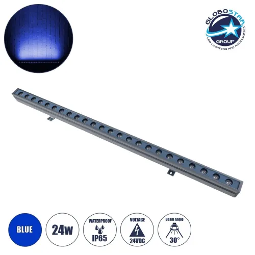 GLOBOSTAR® WASHERMARGO 90154 Μπάρα Φωτισμού Wall Washer LED 24W 2040lm 30° DC 24V Αδιάβροχο IP65 Μπλε Dimmable - Bridgelux SMD Chip - Γκρι Ανθρακί - Μ100 x Π4 x Υ6.4cm - 3 Χρόνια Εγγύηση