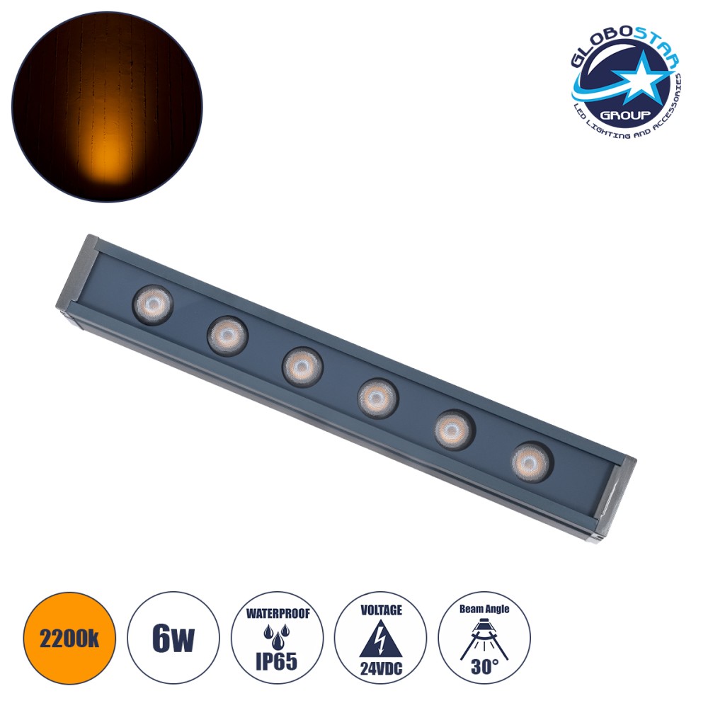 GLOBOSTAR® WASHERMARGO 90178 Μπάρα Φωτισμού Wall Washer LED 6W 630lm 30° DC 24V Αδιάβροχο IP65 Ultra Θερμό Λευκό 2200K Dimmable - Bridgelux SMD Chip - Γκρι Ανθρακί - Μ30 x Π4 x Υ5cm - 3 Χρόνια Εγγύηση