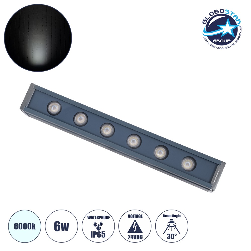 GLOBOSTAR® WASHERMARGO 90181 Μπάρα Φωτισμού Wall Washer LED 6W 720lm 30° DC 24V Αδιάβροχο IP65 Ψυχρό Λευκό 6000K Dimmable - Bridgelux SMD Chip - Γκρι Ανθρακί - Μ30 x Π4 x Υ5cm - 3 Χρόνια Εγγύηση