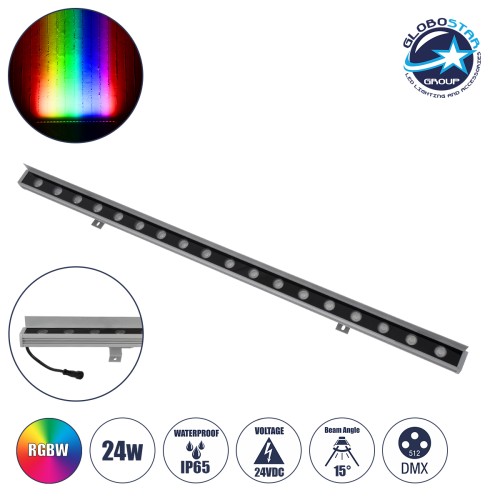 GLOBOSTAR® WASHERFAIA 90189 Μπάρα Φωτισμού Wall Washer με Αντιθαμβωτική Γρίλια LED 24W 2040lm 15° DC 24V Αδιάβροχο IP65 Πολύχρωμο RGBW Dimmable DMX512 - Bridgelux SMD Chip - Γκρι Ανθρακί - Μ100 x Π4 x Υ5.5cm - 3 Χρόνια Εγγύηση