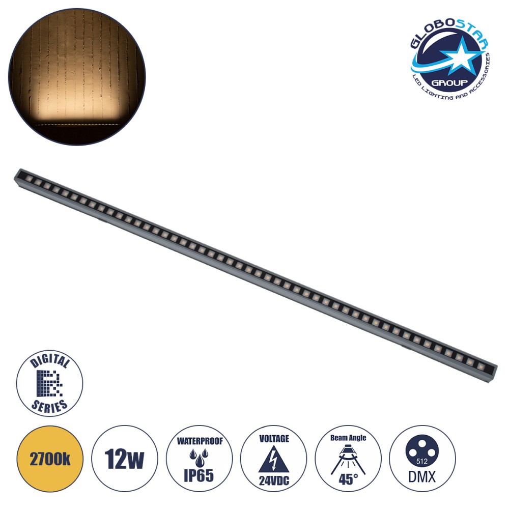 GLOBOSTAR® DIGIBAR 90211 Ψηφιακή Pixel Addressable Facade Μπάρα LED 12W 840lm 45° DC 24V Αδιάβροχο IP65 8 x Pixel Θερμό Λευκό 2700K Dimmable DMX512 SPI/TTL Protocol IC UCS512C4 - Bridgelux SMD Chip - Γκρι Ανθρακί - Μ100 x Π3.5 x Υ3.2cm - 3 Χρόνια Εγγύηση