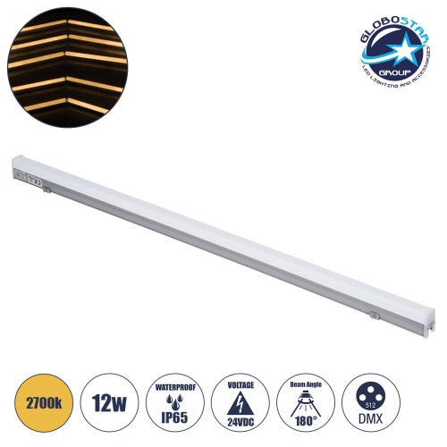 GLOBOSTAR® DIGIBAR 90213 Ψηφιακή Pixel Addressable Facade Μπάρα LED 12W 840lm 180° DC 24V Αδιάβροχο IP65 8 x Pixel Θερμό Λευκό 2700K Dimmable DMX512 SPI/TTL Protocol IC UCS512C0 - Bridgelux SMD Chip - Ασημί με Λευκό Γαλακτερό Κάλυμμα - Μ100 x Π3 x Υ4.5cm 