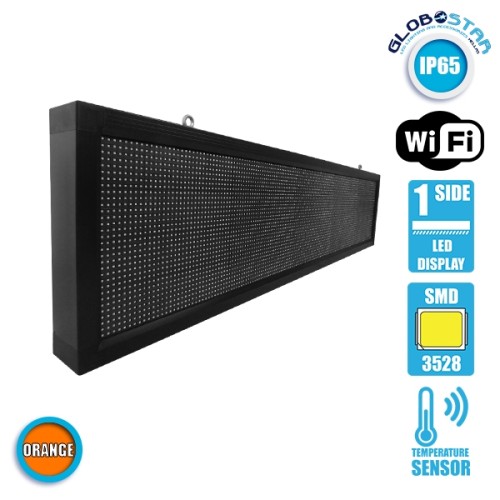 GLOBOSTAR® DISPLAY 90284 Κυλιόμενη Ψηφιακή Επιγραφή 160x32cm P10 Μονής Όψης LED AC 220-240V Αδιάβροχο IP65 Πορτοκαλί - WiFi Control μέσω FK APP - Αισθητήρας Θερμοκρασίας & Υγρασίας - Μ168 x Π9 x Υ40cm - 2 Χρόνια Εγγύηση