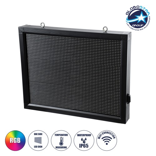 GLOBOSTAR® DISPLAY 90287 Κυλιόμενη Ψηφιακή Επιγραφή 64x48cm P10 Μονής Όψης LED AC 220-240V Αδιάβροχο IP65 RGB - WiFi Control μέσω FK APP - Αισθητήρας Θερμοκρασίας & Υγρασίας - Μ72 x Π9 x Υ56cm - 2 Χρόνια Εγγύηση