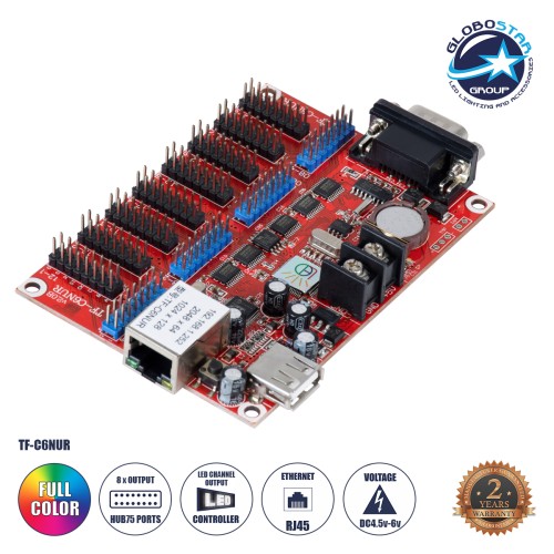 GloboStar® TF-C6NUR 90386 LED Receiving Card 8 x HUB75 - Κάρτα Καναλιών για Ψηφιακές Οθόνες LED Video Wall Single Color W2048 x H64 & W1024 x H128 - Double Color W1024 x H64 - W512 x H128 - Gigabit Network Linkable - DC 3.5~6V - IP20 Μ11.7 x Π7.8 x Υ1