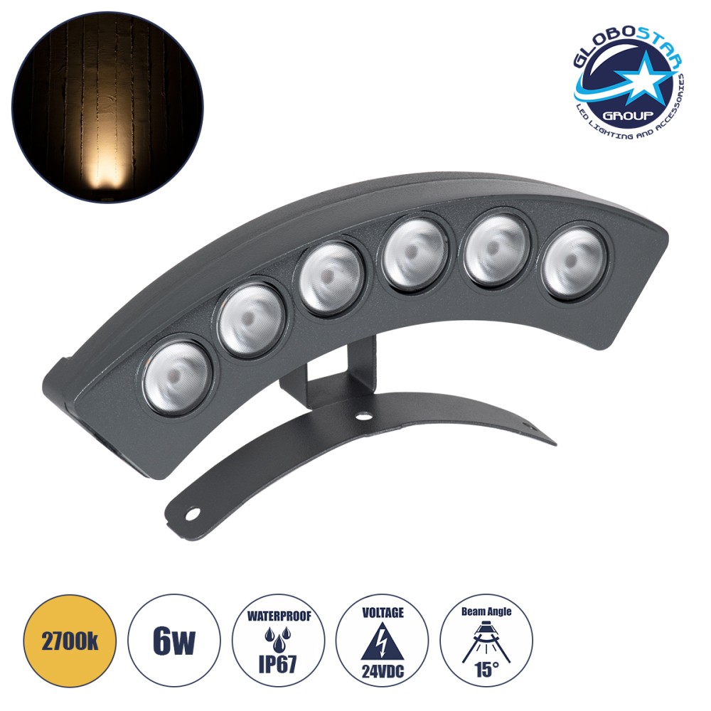 GLOBOSTAR® TREEPLANTE 90456 Κυρτή Μπάρα Φωτισμού Wall Washer για Φυτά - Δέντρα LED 6W 660lm 15° DC 24V Αδιάβροχο IP67 Θερμό Λευκό 2700K Dimmable - Bridgelux SMD Chip - Γκρι Ανθρακί - Μ17.5 x Π4.5 x Υ8cm - 3 Χρόνια Εγγύηση