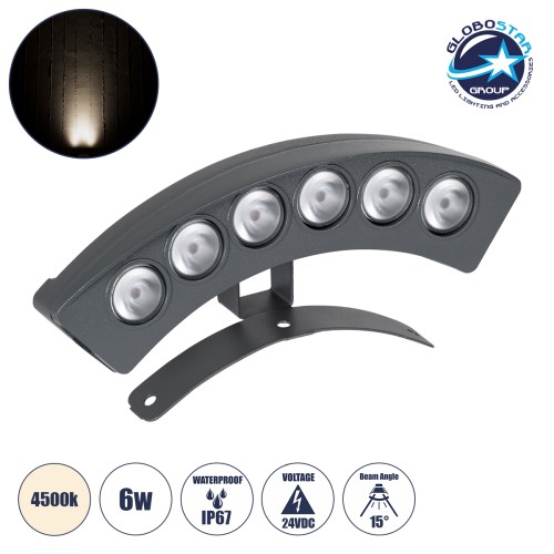 GLOBOSTAR® TREEPLANTE 90457 Κυρτή Μπάρα Φωτισμού Wall Washer για Φυτά - Δέντρα LED 6W 690lm 15° DC 24V Αδιάβροχο IP67 Φυσικό Λευκό 4500K Dimmable - Bridgelux SMD Chip - Γκρι Ανθρακί - Μ17.5 x Π4.5 x Υ8cm - 3 Χρόνια Εγγύηση