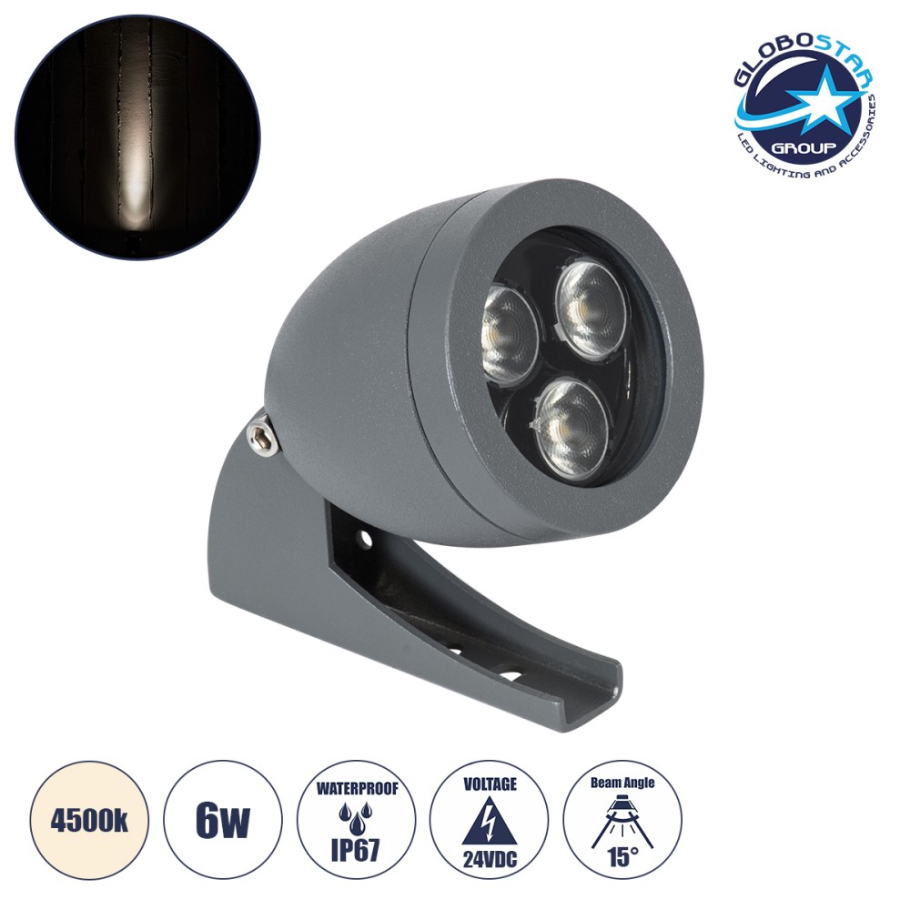 GloboStar® TREELIGHT-TREESPO 90466 Σποτ Φωτισμού Ειδικό για Φυτά - Δέντρα LED 6W 690lm 15° DC 24V Αδιάβροχο IP67 Μ6.6 x Π9 x Υ12cm Φυσικό Λευκό 4500K - Γκρι Ανθρακί - 3 Years Warranty