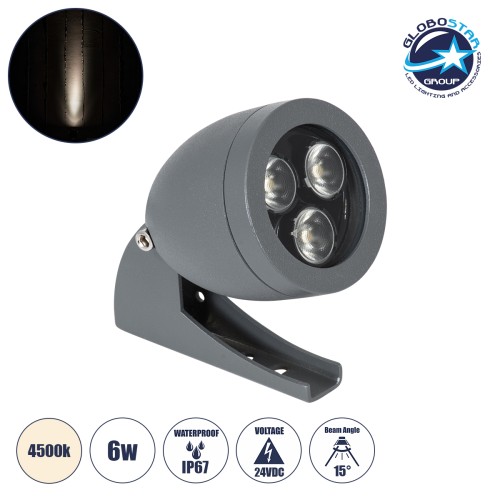 GloboStar® TREELIGHT-TREESPO 90466 Σποτ Φωτισμού Ειδικό για Φυτά - Δέντρα LED 6W 690lm 15° DC 24V Αδιάβροχο IP67 Μ6.6 x Π9 x Υ12cm Φυσικό Λευκό 4500K - Γκρι Ανθρακί - 3 Years Warranty