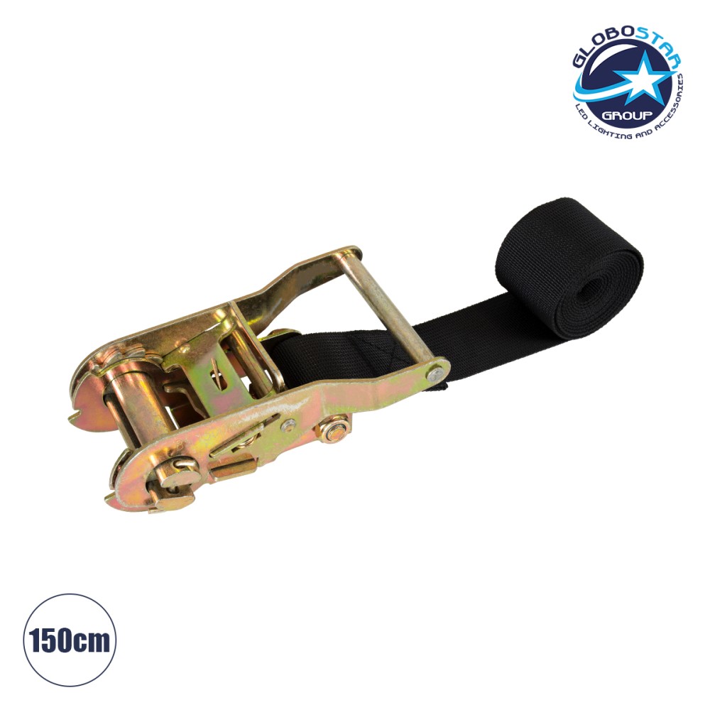GLOBOSTAR® TREEBASE 90479 Ιμάντας με Καστάνια για Τοποθέτηση Φωτιστικών Σποτ σε κορμό Φυτών & Δέντρων - Μαύρο & Χρυσό - Μ150 x Π7.5 x Υ5cm