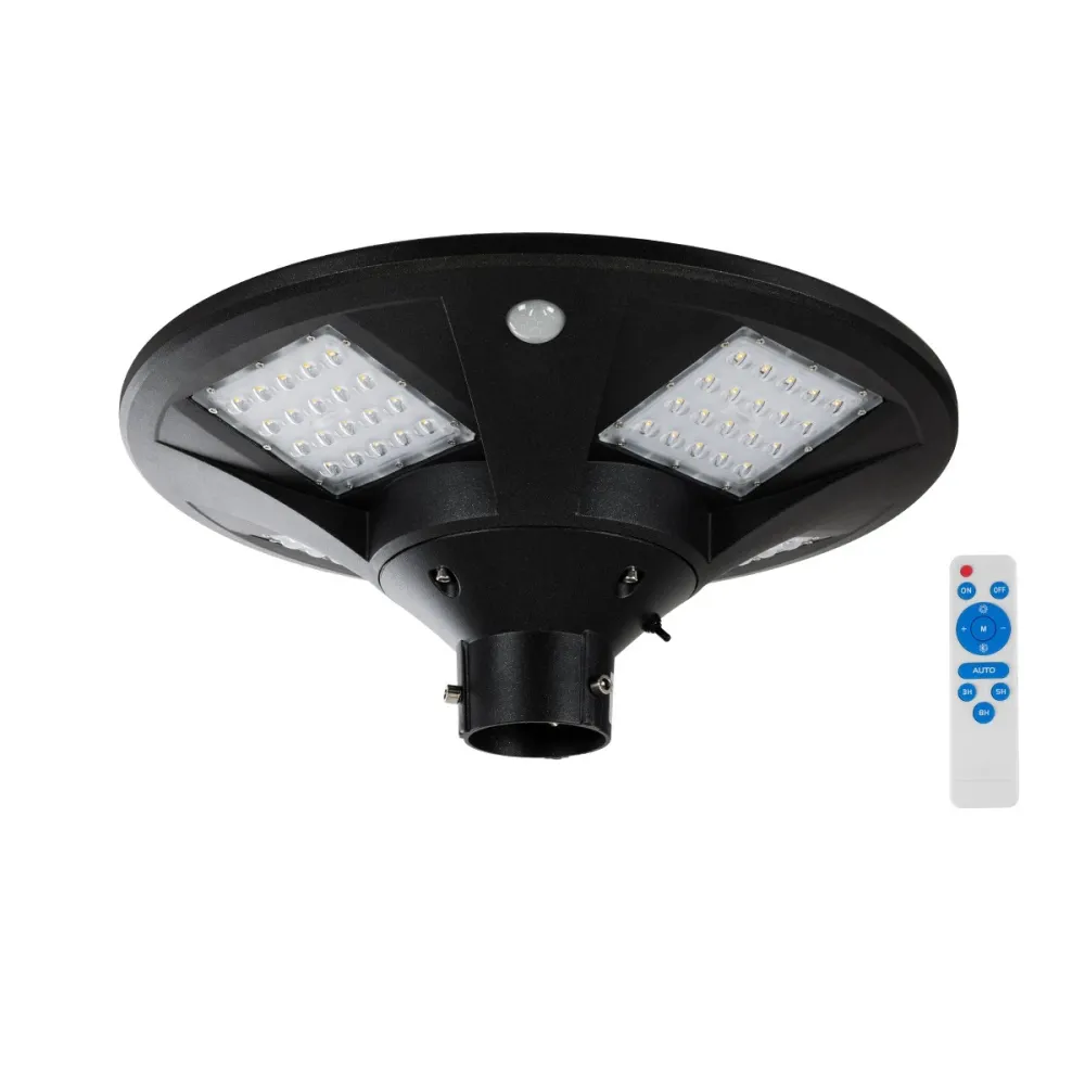 GLOBOSTAR® PARK 90501 Φωτιστικό Κεφαλής Post Top Πλατείας/Πάρκου/Κήπου με Ασύρματο Χειριστήριο LED 20W 800lm 120° με Ενσωματωμένο Φωτοβολταϊκό Panel 6V 20W & Επαναφορτιζόμενη Μπαταρία Li-ion 3.2V 25000mAh με Αισθητήρα Κίνησης-Ημέρας-Νύχτας Αδιάβροχο I