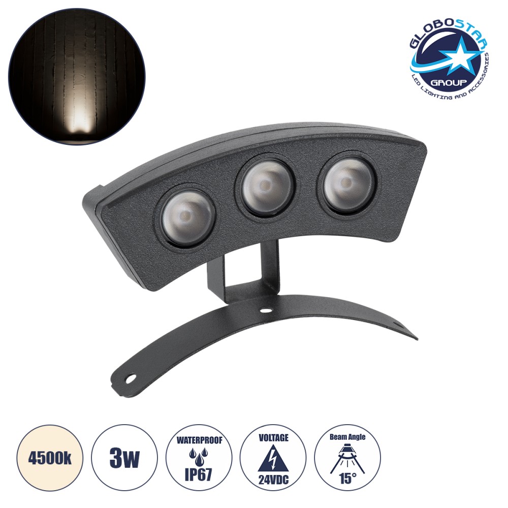 GLOBOSTAR® TREEPLANTE 90516 Κυρτή Μπάρα Φωτισμού Wall Washer για Φυτά - Δέντρα LED 3W 285lm 15° DC 24V Αδιάβροχο IP67 Φυσικό Λευκό 4500K Dimmable - Bridgelux SMD Chip - Γκρι Ανθρακί - Μ11 x Π3 x Υ8.2cm - 3 Χρόνια Εγγύηση