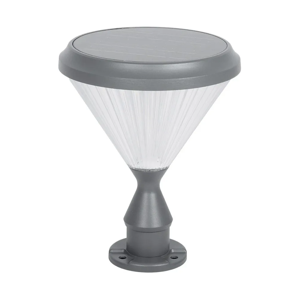GLOBOSTAR® SHARP 90533 Φωτιστικό Κολωνάκι Κήπου LED 10W 500lm 120° DC 5V με Ενσωματωμένο Φωτοβολταϊκό Panel 6V 2W & Επαναφορτιζόμενη Μπαταρία Li-ion 3.2V 8000mAh με Αισθητήρα Ημέρας-Νύχτας Αδιάβροχο IP65 Ψυχρό Λευκό 6000K - Sanan SMD Chip - Γκρι Ανθρα