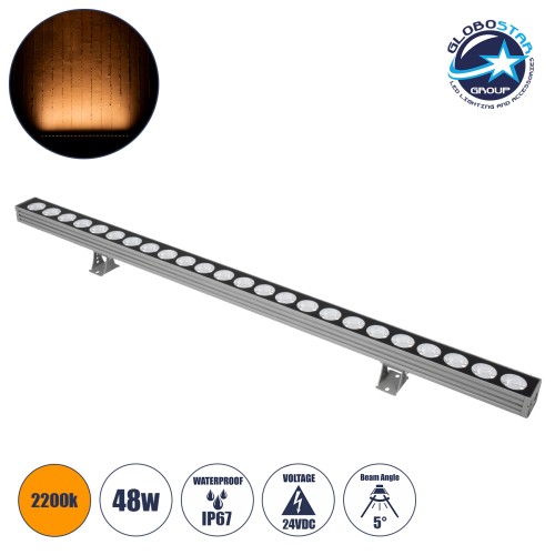 GLOBOSTAR® WASHERJAVIA 90554 Μπάρα Φωτισμού Wall Washer LED 48W 5040lm 5° DC 24V Αδιάβροχο IP67 Ultra Θερμό Λευκό 2200K Dimmable - Bridgelux SMD Chip - Γκρι Ανθρακί - Μ100 x Π5.2 x Υ3.6cm - 3 Χρόνια Εγγύηση