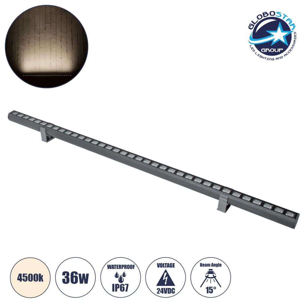 GLOBOSTAR® WASHERPANDA 90584 Μπάρα Φωτισμού Wall Washer LED 36W 4140lm 15° DC 24V Αδιάβροχο IP67 Φυσικό Λευκό 4500K Dimmable - Bridgelux SMD Chip - Γκρι Ανθρακί - Μ100 x Π4 x Υ3.5cm - 3 Χρόνια Εγγύηση