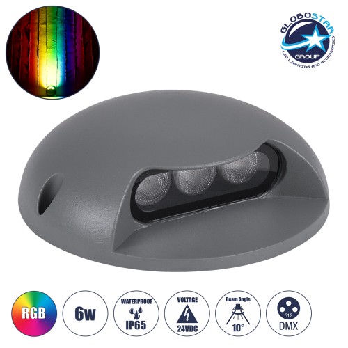 GLOBOSTAR® STEPLUNA 90624 Φωτιστικό Σκαλοπατιού / Διαδρόμου LED 6W 510lm 10° DC 24V Αδιάβροχο IP65 Πολύχρωμο RGB Dimmable DMX512 - Bridgelux SMD Chip - Γκρι Ανθρακί - Μ12 x Π12 x Υ3cm - 3 Χρόνια Εγγύηση
