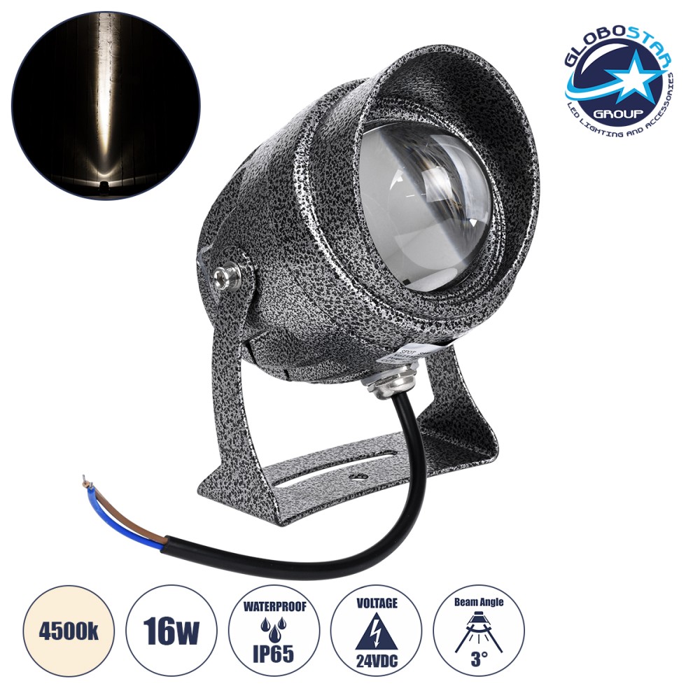 GLOBOSTAR® SPOTXENIA 90633 Σποτ Φωτισμου με Αντιθαμβωτική Γρίλια LED 16W 1840lm 3° DC 24V Αδιάβροχο IP65 Φυσικό Λευκό 4500K Dimmable - Bridgelux COB Chip - Σφυρήλατο Γκρι Ανθρακί - Μ9 x Π9 x Υ12cm - 3 Χρόνια Εγγύηση