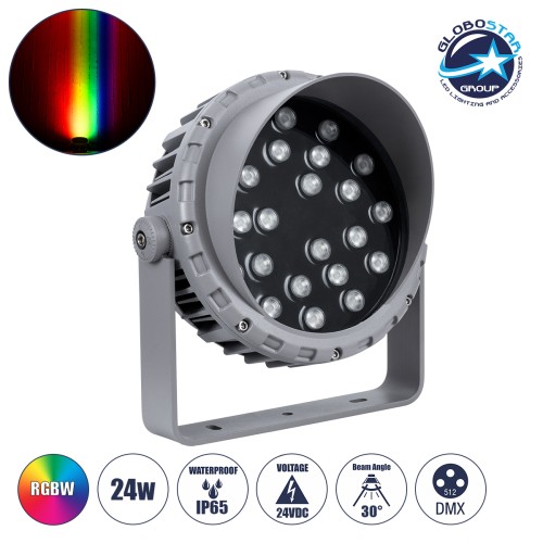 GLOBOSTAR® FLOODMENA 90647 Προβολέας Σποτ Wall Washer με Αντιθαμβωτική Γρίλια LED 24W 1920lm 30° DC 24V Αδιάβροχο IP65 Πολύχρωμο RGBW Dimmable DMX512 - Bridgelux SMD Chip - Γκρι Ανθρακί - Μ23 x Π23 x Υ18cm - 3 Χρόνια Εγγύηση