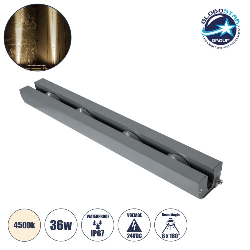 GLOBOSTAR® WINDOWARTE 90724 Φωτιστικό Ανάδειξης Παραθύρων LED 36W 3420lm 8°x180° DC 24V Αδιάβροχο IP67 Φυσικό Λευκό 4500K Dimmable - CREE XPE Chip - Γκρι Ανθρακί - Μ50 x Π7 x Υ4.5cm - 3 Χρόνια Εγγύηση