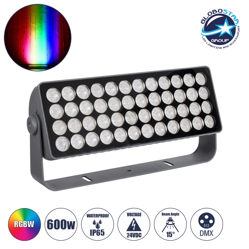 GLOBOSTAR® FLOOD-TURBO 90733 Προβολέας Wall Washer για Φωτισμό Κτιρίων LED 600W 33490lm 15° DC 24V Αδιάβροχο IP65 Μ50 x Π18.5 x Υ12.5cm Πολύχρωμο RGBW DMX512 - Γκρι Ανθρακί - 3 Χρόνι+C626α Εγγύηση
