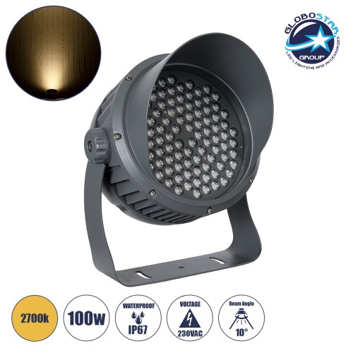 GLOBOSTAR® FLOODIMO 90746 Προβολέας Σποτ Wall Washer με Αντιθαμβωτική Γρίλια LED 100W 9000lm 10° AC 220-240V Αδιάβροχο IP67 Θερμό Λευκό 2700K - Bridgelux SMD Chip - Γκρι Ανθρακί - Μ34 x Π36 x Υ44cm - 3 Χρόνια Εγγύηση