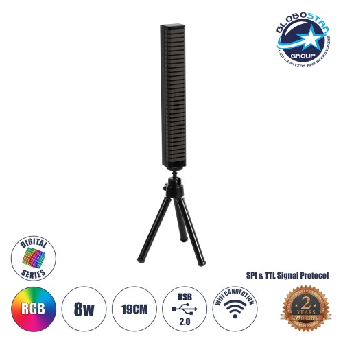 GLOBOSTAR® DIGICOLUMN 90761 Μοντέρνο Επιτραπέζιο Γραμμικό Ψηφιακό Φωτιστικό Digital Pixel Symphony Bar με RF Ασύρματο Χειριστήριο LED 8W 640lm 90° DC 5V με USB 2.0 IP20 Πολύχρωμο RGB Dimmable - Μαύρο - Μ3.4 x Π2.5 x Υ122cm - 2 Χρόνια Εγγύηση