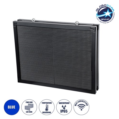 GLOBOSTAR® DISPLAY 90806 Κυλιόμενη Ψηφιακή Επιγραφή 64x48cm P10 Διπλής Όψης LED AC 220-240V Αδιάβροχο IP65 Μπλε - WiFi Control μέσω FK APP - Αισθητήρας Θερμοκρασίας & Υγρασίας - Μ70 x Π11 x Υ54.5cm - 2 Χρόνια Εγγύηση