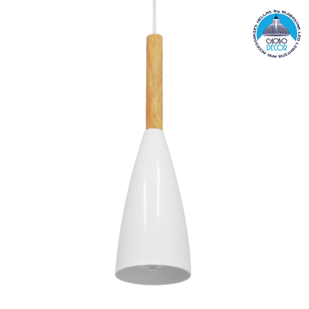 GLOBOSTAR® DILLON 00876 Μοντέρνο Κρεμαστό Φωτιστικό Οροφής με Ντουί 1 x E27 AC 220-240V IP20 - Λευκό & Μπεζ - Μ11 x Π11 x Υ36cm