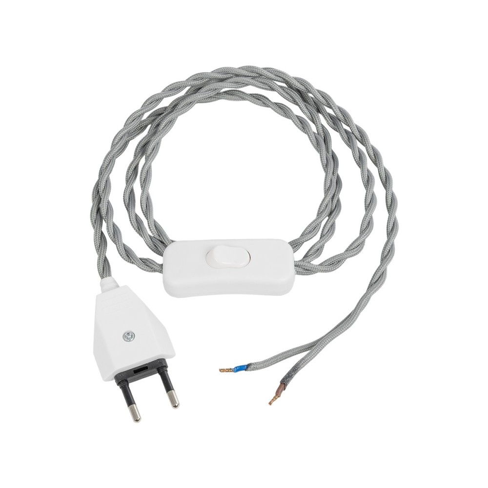 GLOBOSTAR® WHIP 77674 Μοντέρνο DIY Πλεκτό Καλώδιο με Διακόπτη On/Off AC 220-240V IP20 - Γκρι & Λευκό - Μ140 x Π2.7 x Υ1.9cm